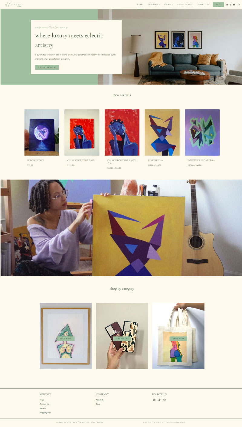 Elle Nine homepage screenshot