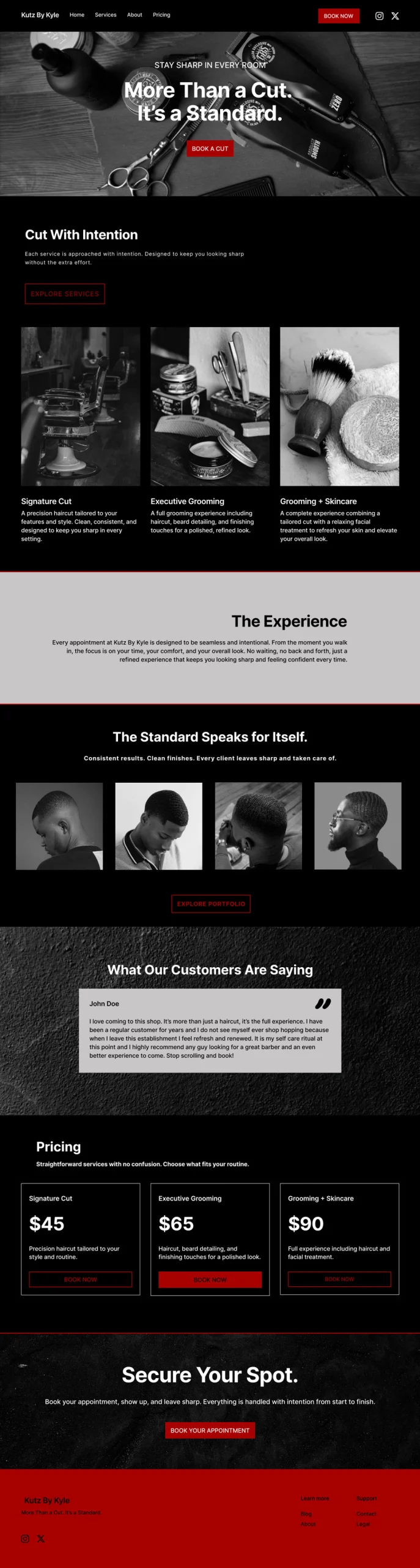 Desktop Screen capture of barber website