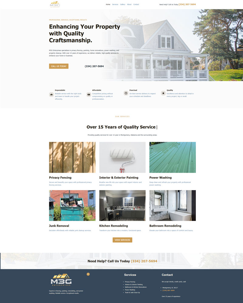 M3G Enterprises laptop site screenshot.