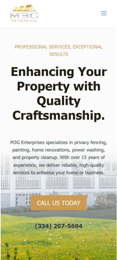 M3G Enterprises mobile site screenshot.