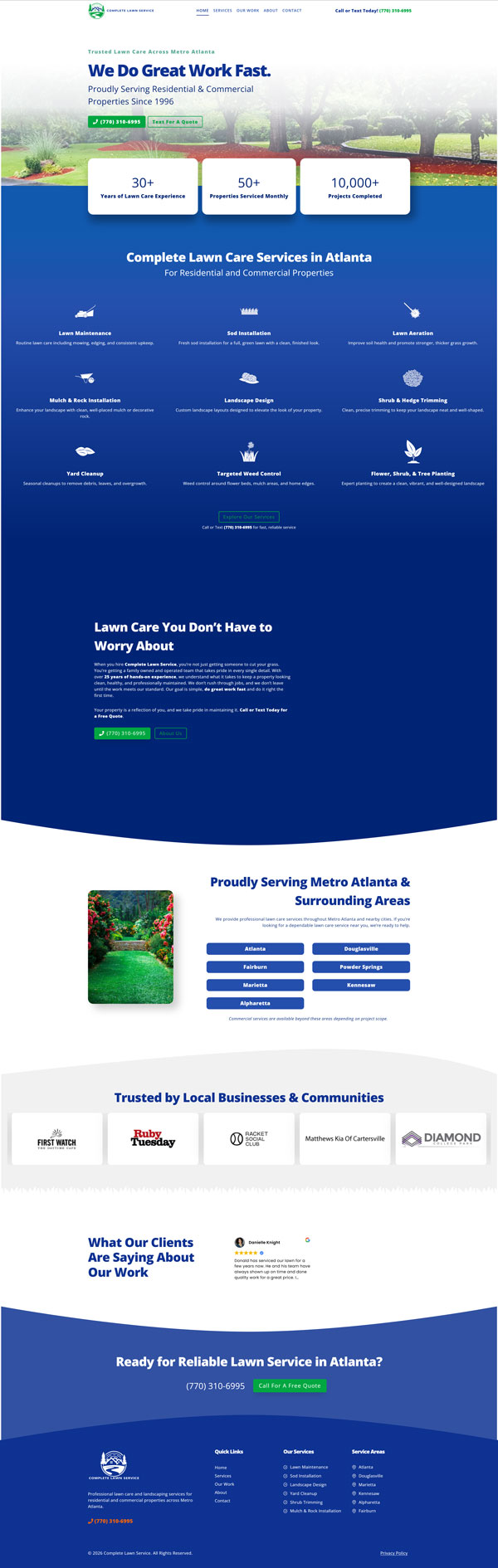 Complete Lawn Service desktop homepage