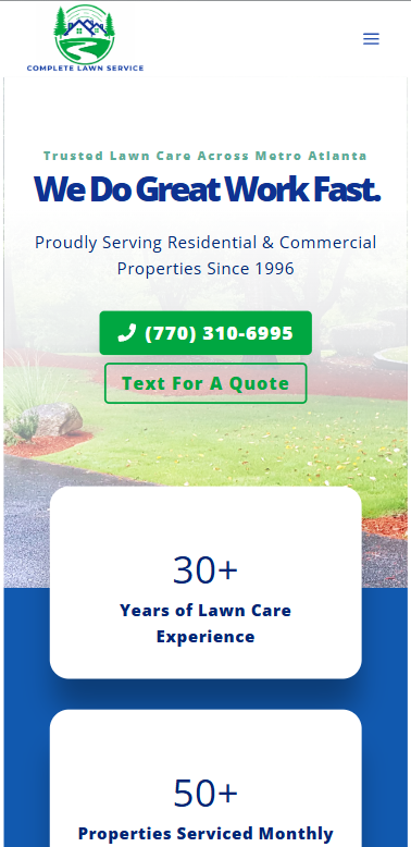 Complete Lawn Service mobile homepage